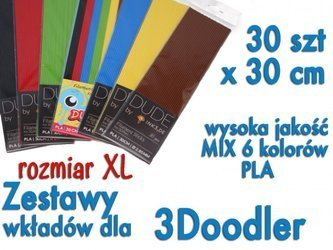 Wkłady filamentu 2.85 mm dla 3Doodler - PLA MIX 6 kolorów XL